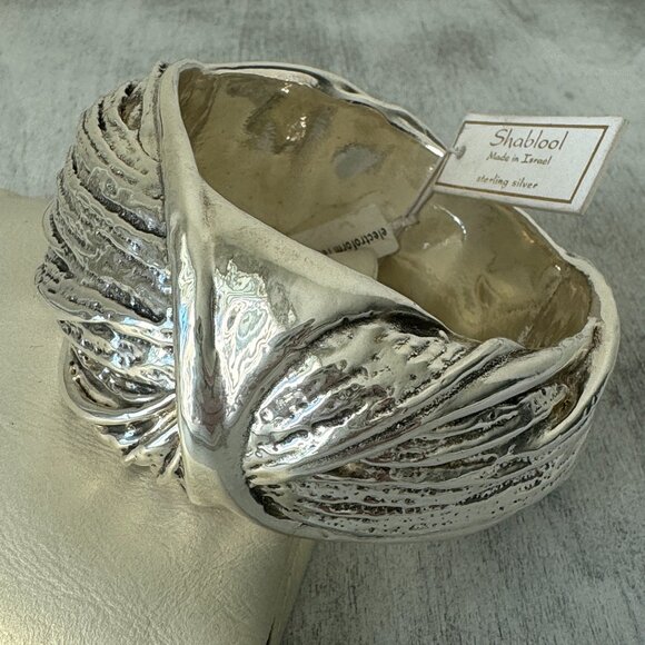 Shablool 925 Sterling Silver Textured Bangle Statement Wide Electroform Bracelet - Picture 8 of 14